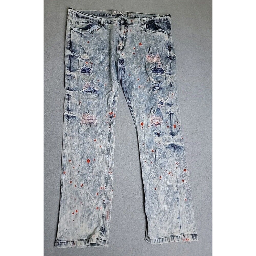 Another Hype Piece AHP Jeans Mens 44‎ 46x33 Blue Paint Stretch Distressed Y2K